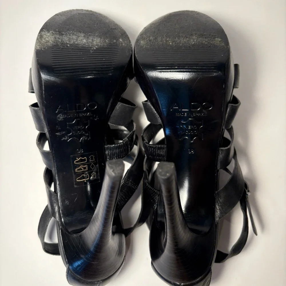 Aldo strappy preppy black stiletto leather heels sz 8